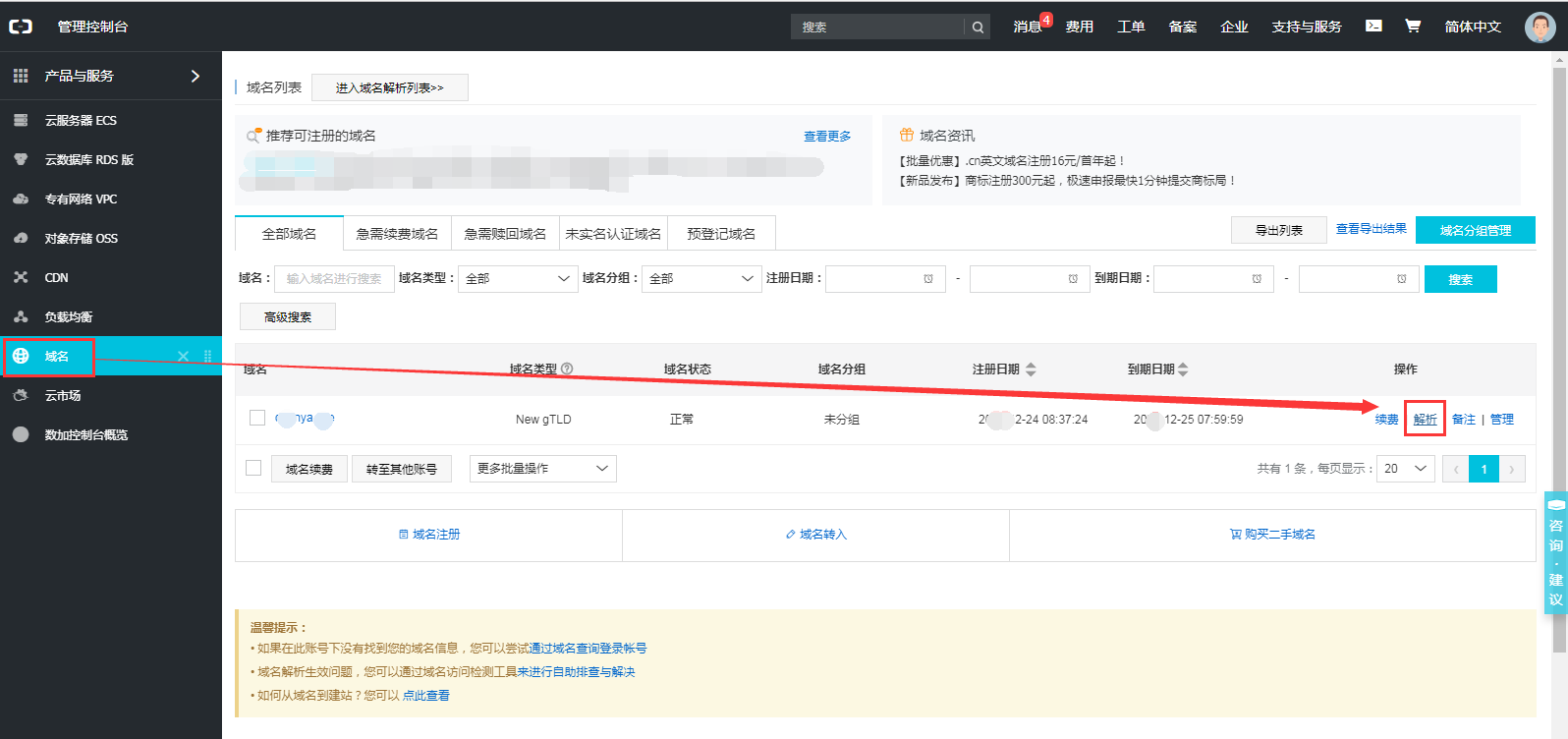 中资源域名怎么解析